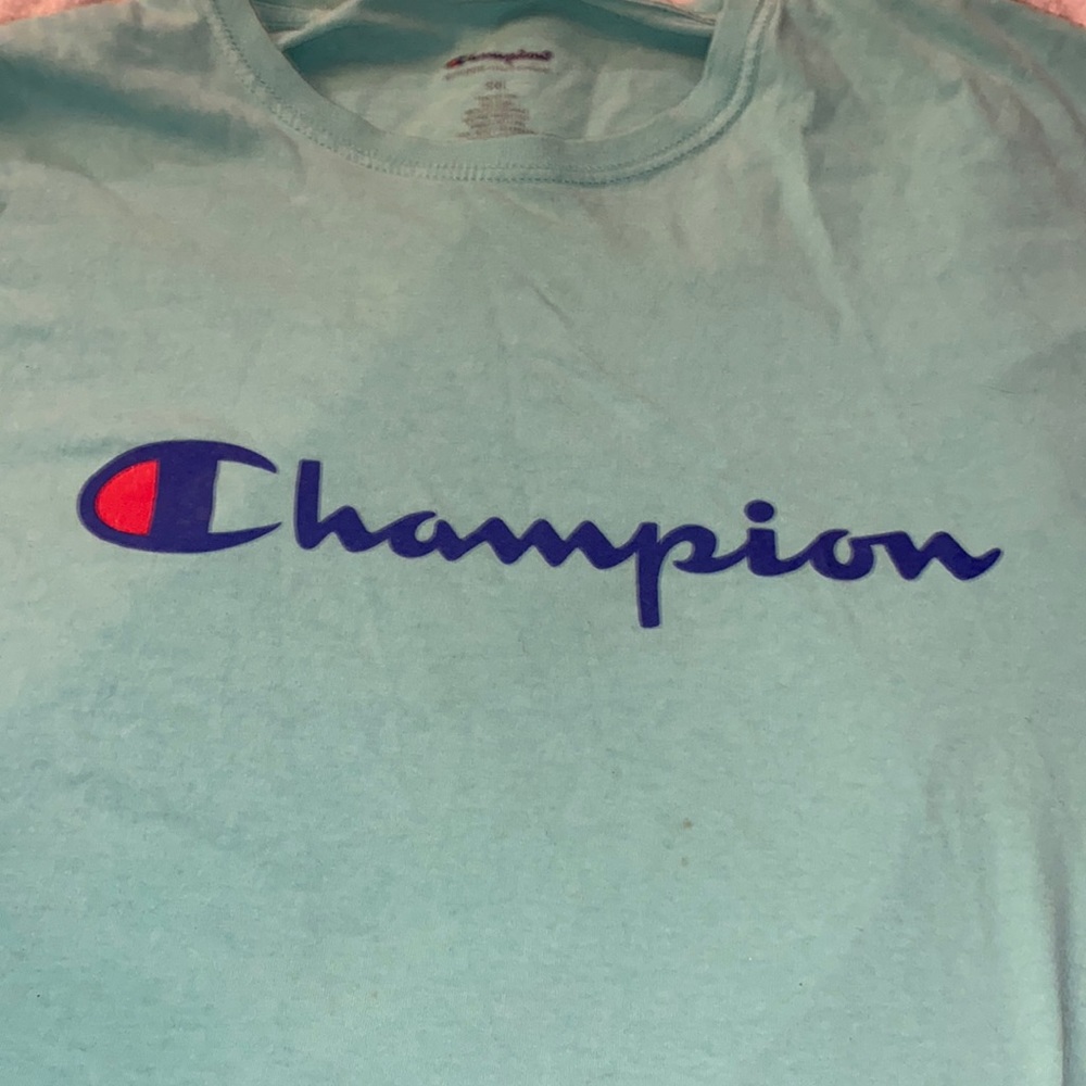 1xL logo champion tee shirt 100% cotton pretty teal